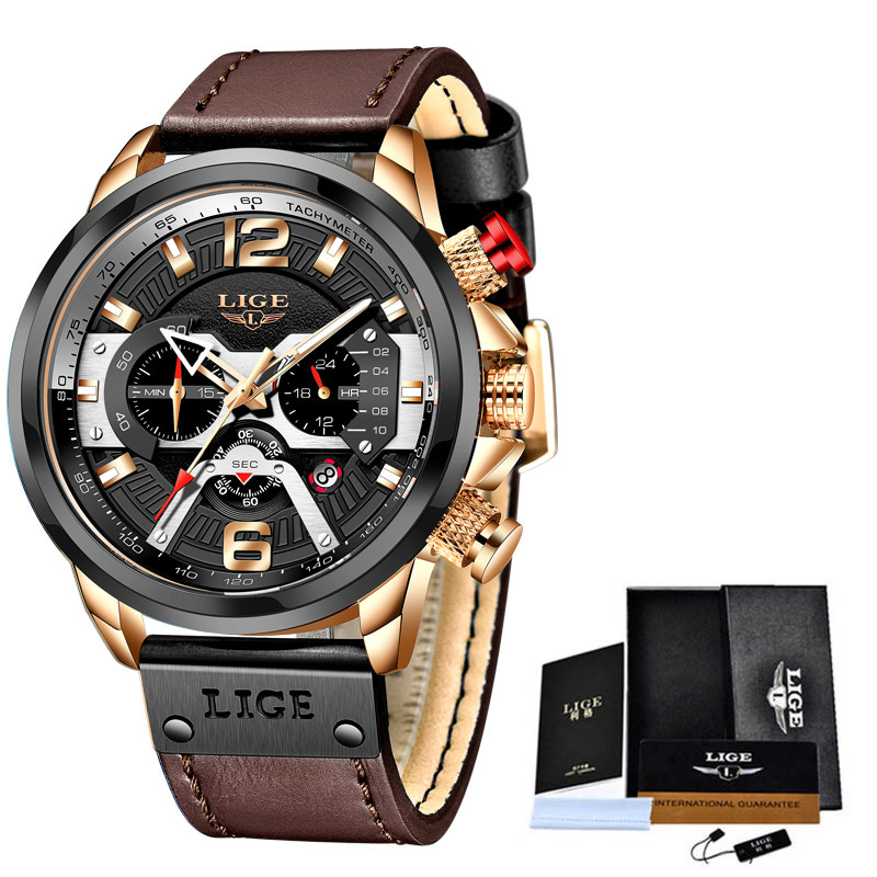 LIGE 8917 nuevo cinturón de seis pines calendario personalidad dial luminoso aguja multifuncional reloj de hombre