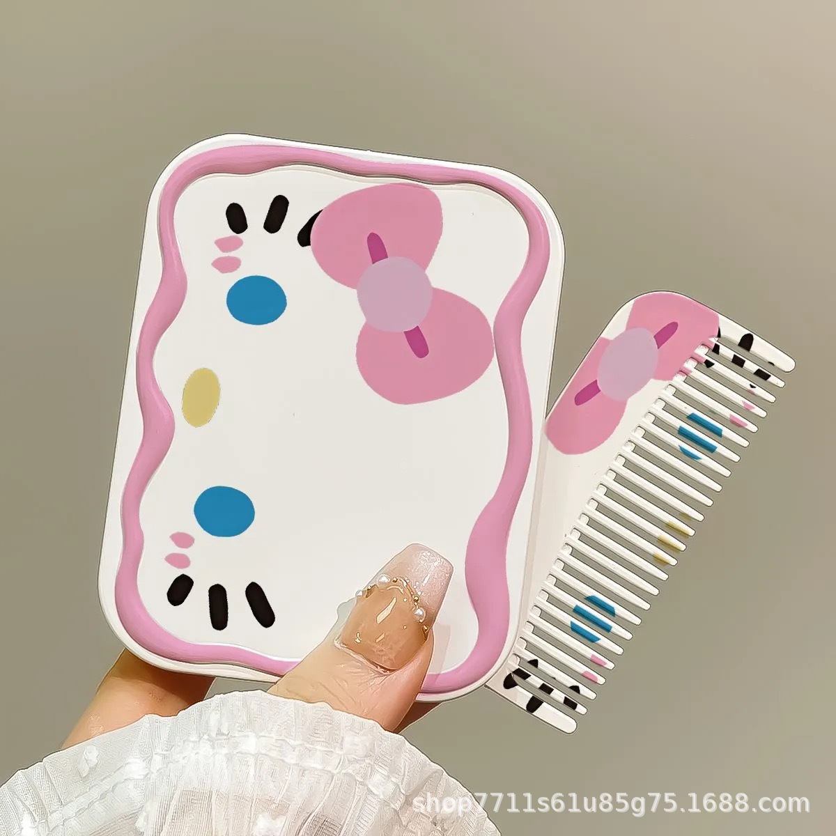 화장거울 + 같은 스타일의 빗 [핑크 리본 KT]