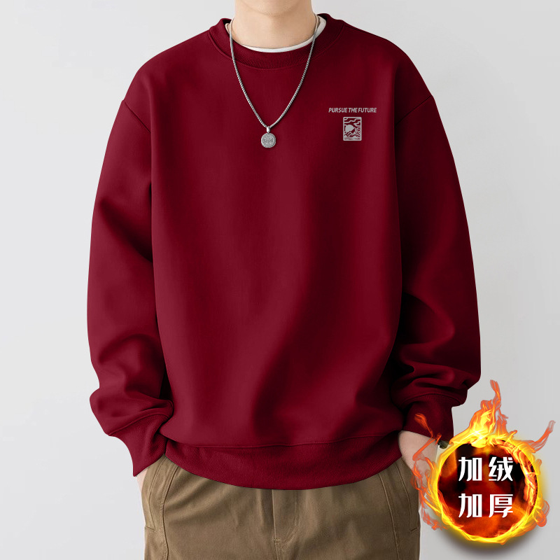 Añadir camisa de cuello redondo de vello para hombres primavera y otoño estilo americano camisa pesada nueva chaqueta de pareja de moda de gran tamaño