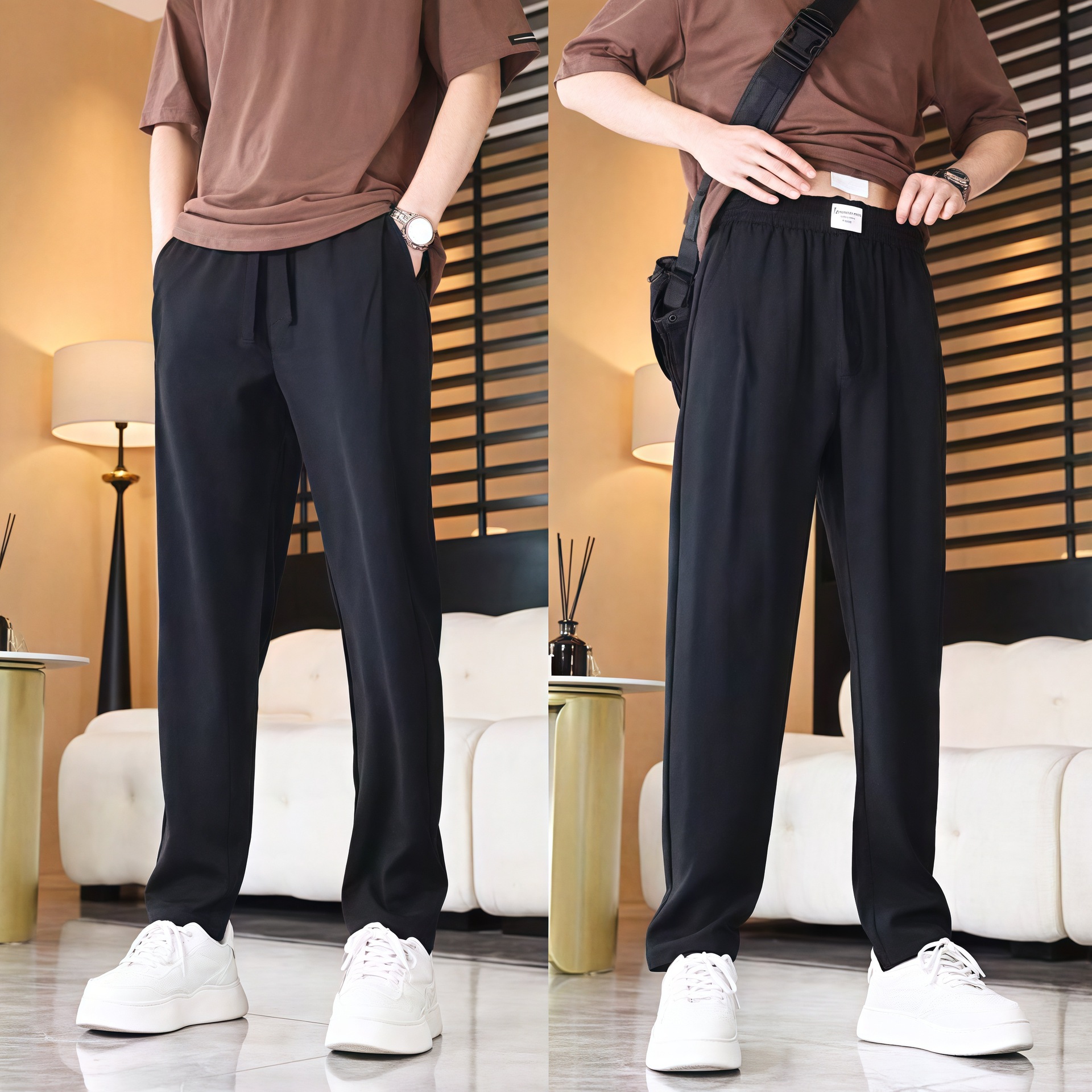 Spring and Summer 2025 New Draping Trousers Casual Pants Men's Silk Sliding Draping Anti-Wrinkle Straight Pants Micro Cone Joker