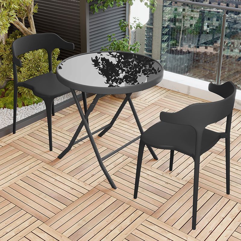 60cm 블랙 웨이브 접이식 테이블 + 의자 2개