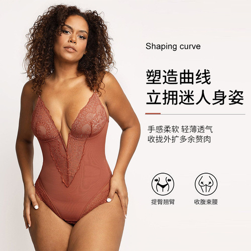 European and American cross-border large-size lace waist-shrinking women's body-shaping underwear one-piece fat woman's belly-slimming butt-lifting one-piece body-shaping clothing