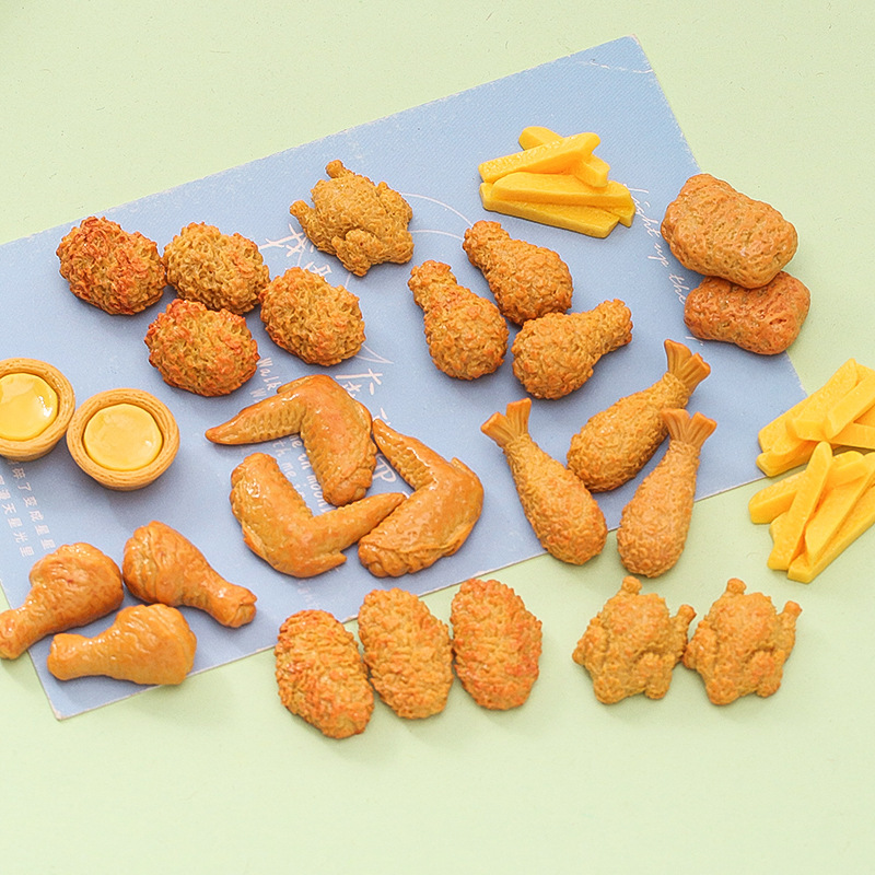 Simulation three-dimensional miniature fried chicken fries DIY food and play convenience store handmade ornaments hair accessories hair rope key chain accessories Simulation three-dimensional miniature fried chicken fries DIY food and play convenience store handmade ornaments hair accessories hair rope key chain accessories