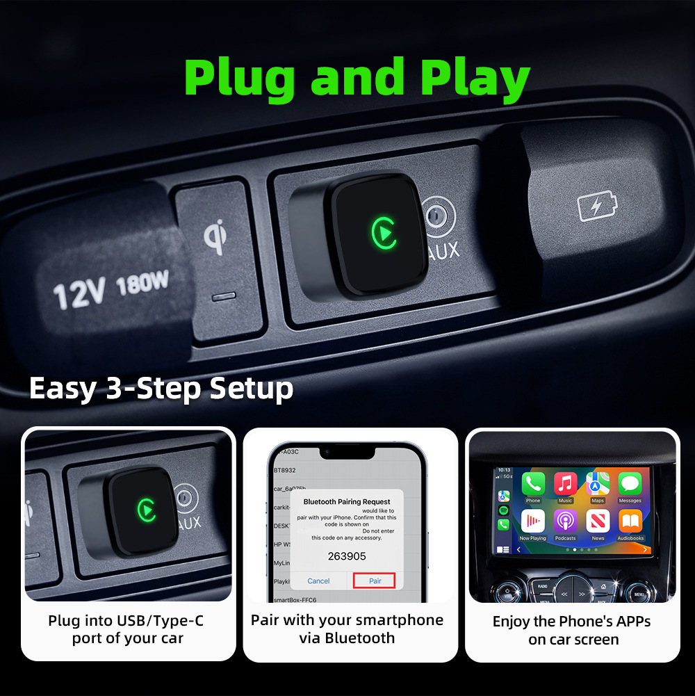 Original Car Wired-To-Wireless Carplay Box, Two-In-One Android Auto Smart Connectivity Box, Ultra-Small Plug-And-Play