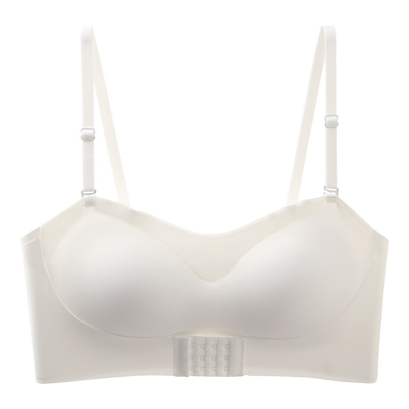 Ropa interior sin tirantes pecho pequeño de las mujeres empuja hacia arriba la parte superior del tubo de verano hebilla delantera delgada sin costuras antideslizante anti-exposición envuelto sujetador de pecho