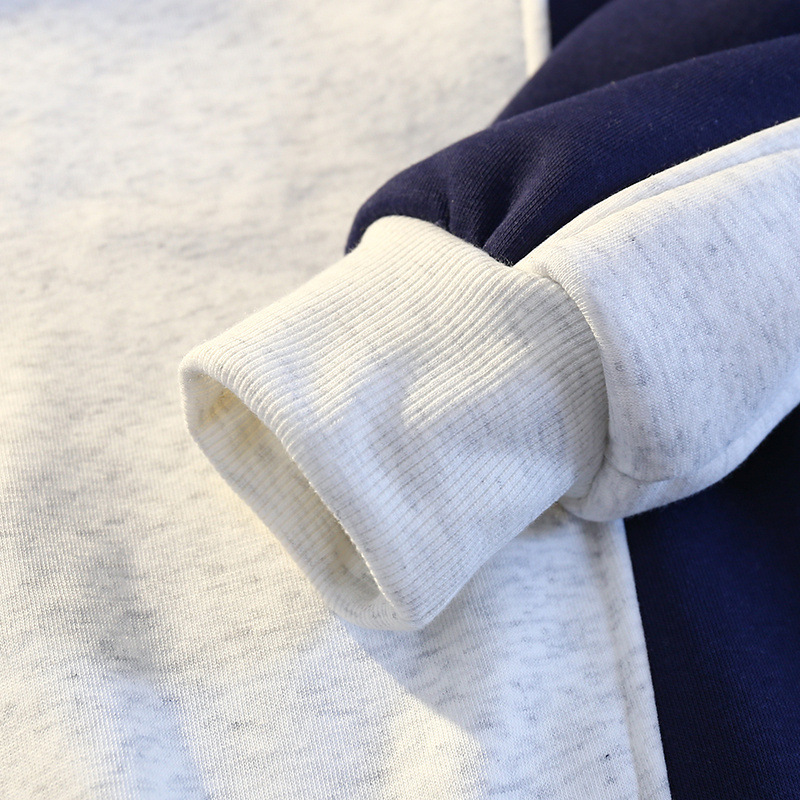 Felpa con cappuccio, manica raglan, stampata con lettere in stile americano, spessa e foderata in pile, patchwork, color-block, alla moda_voghion.com