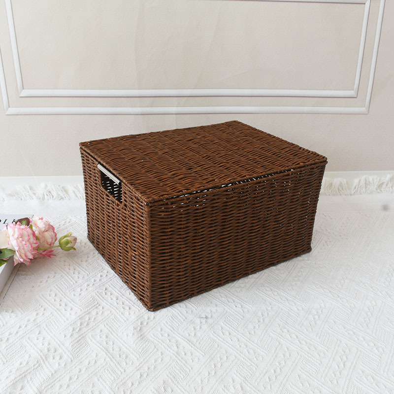 Cesta de almacenamiento con tapa snack caja de almacenamiento de artículos diversos caja de almacenamiento de escritorio caja de almacenamiento de ratán de juguete caja de almacenamiento tejida cesta doméstica