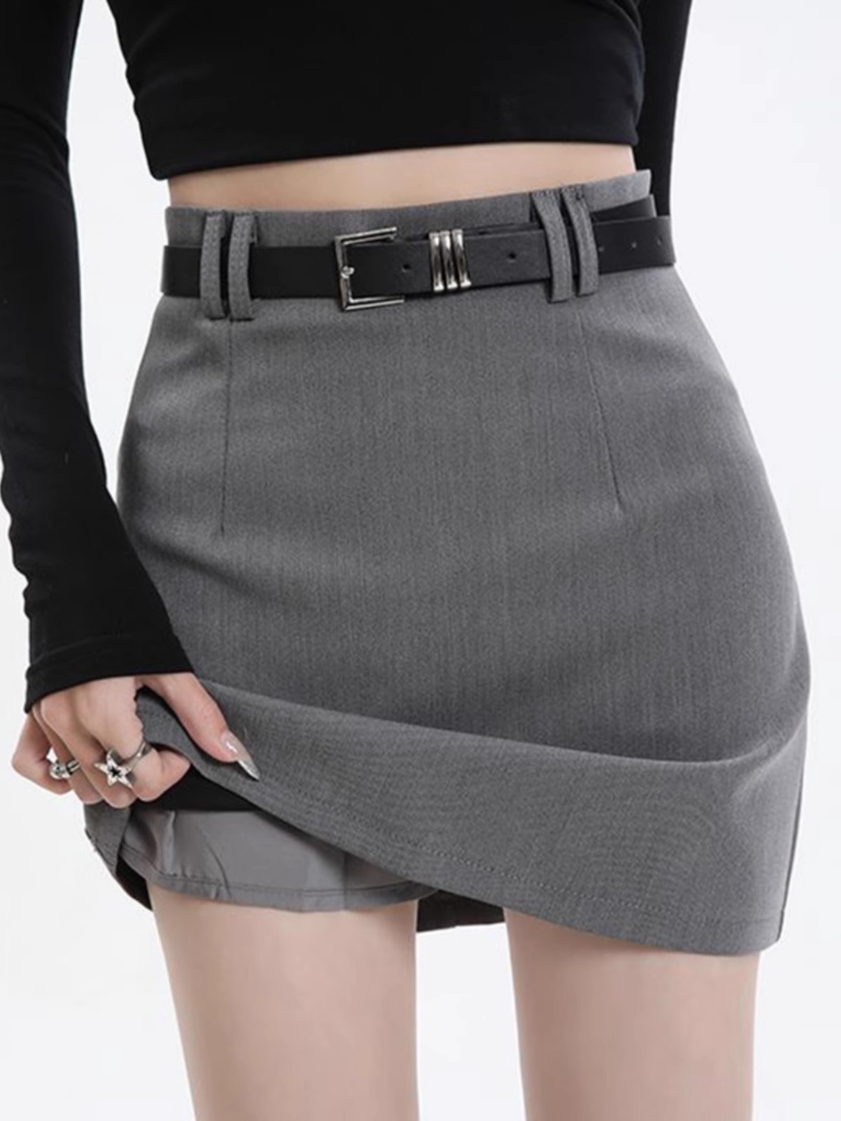 Grey Suit Skirt for Women, Spring Hot Item, High Waist, Slimming A-line Skirt, Anti-exposure, Hip-hugging Mini Skirt