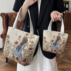 国境を越えて卸売りした新しいキャンバスのショルダーバッグのハンドバッグの両面の金糸ジャカード刺繍民族風の手提げ通勤バッグ