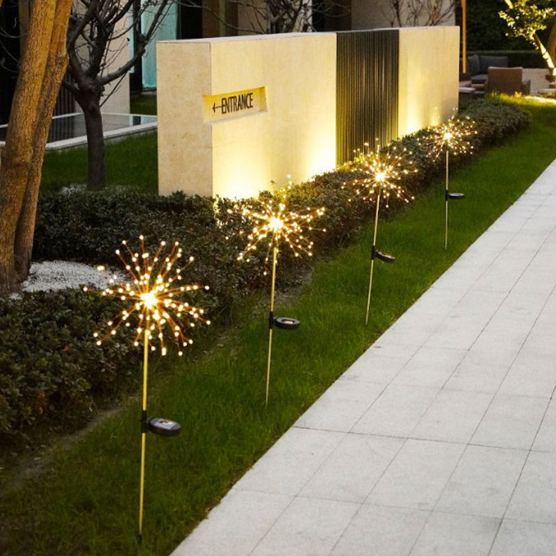 Solar lámpara de cobre lámpara de fuegos artificiales jardín decoración impermeable diente de león string lámpara de explosión de césped