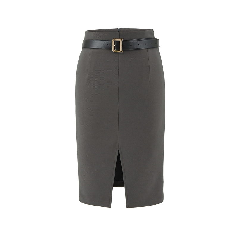 Gray Slimming Look Skirt 2025 Summer New High-Waisted Front Slit Belt Professional Mid-Length Hip-Hugging Skirt Gray Slimming Look Skirt 2025 Summer New High-Waisted Front Slit Belt Professional Mid-Length Hip-Hugging Skirt