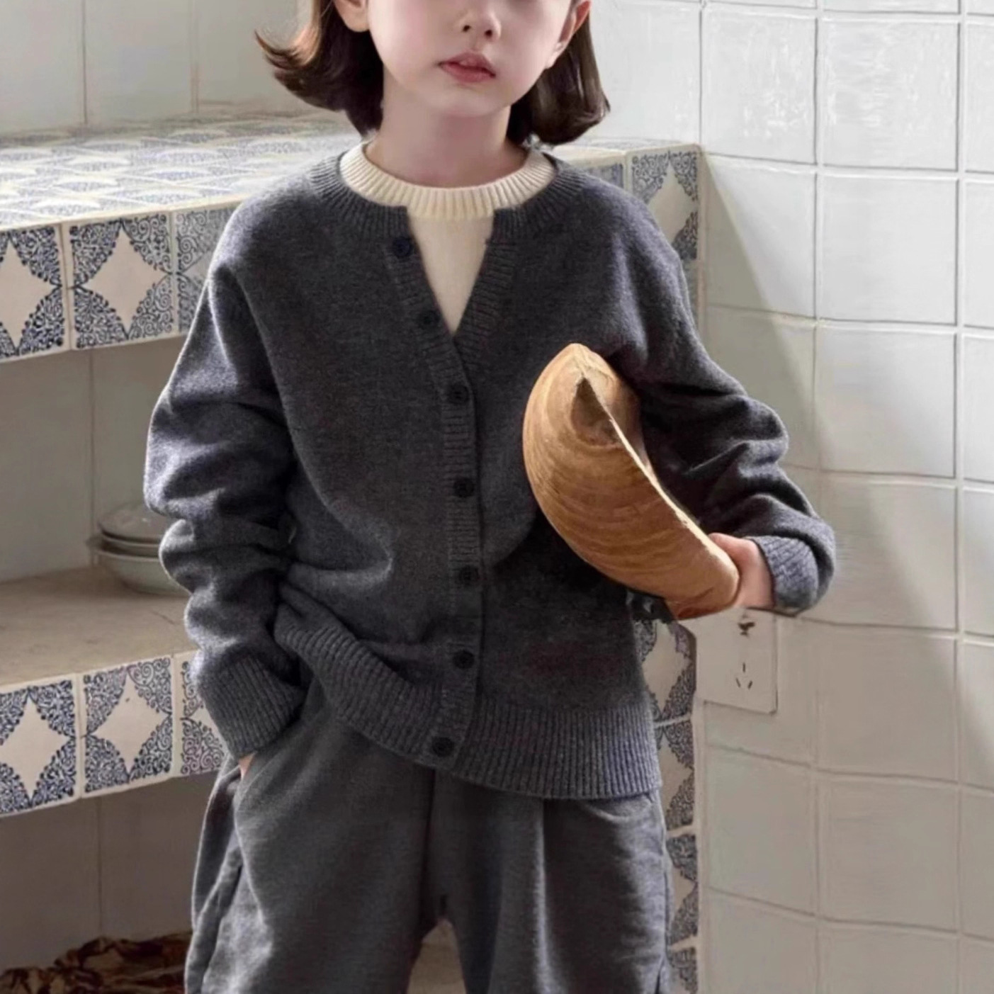 假两件女童针织小开衫毛衣外套2025新款儿童洋气秋冬韩国童装上衣