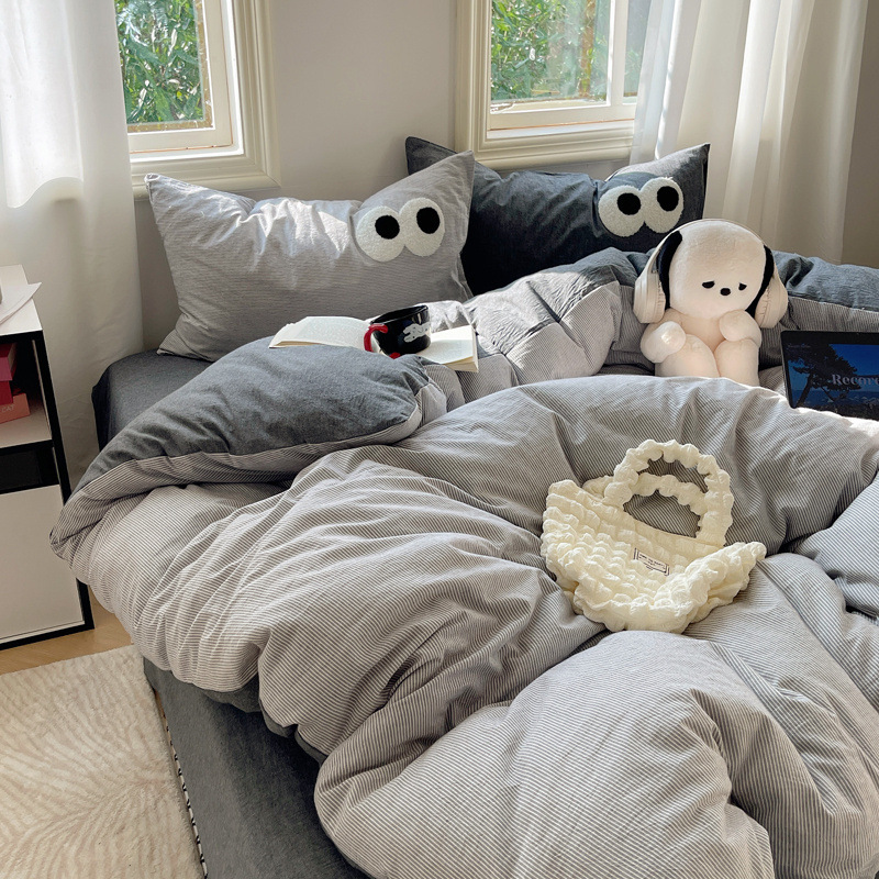 Juego de cama de algodón grueso de cuatro piezas 2025 nuevo estilo dormitorio de otoño e invierno sábanas de algodón funda edredón Juego de cama de tres piezas 4