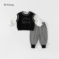 邦選春秋休閒男女童大象馬甲條紋兒童三件套小童套裝QT82135