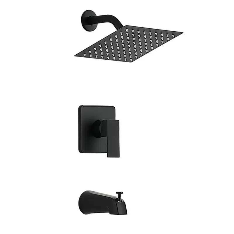 跨境暗装花洒套装黑色入墙淋浴美式NPT爆款四通隐藏式冷热淋雨器