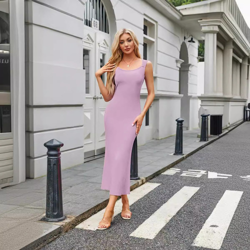 2025 European and American Foreign Trade Cross-border Women's Amazon Square Collar Cover Sleeve Tight Fish Tail Long Dress