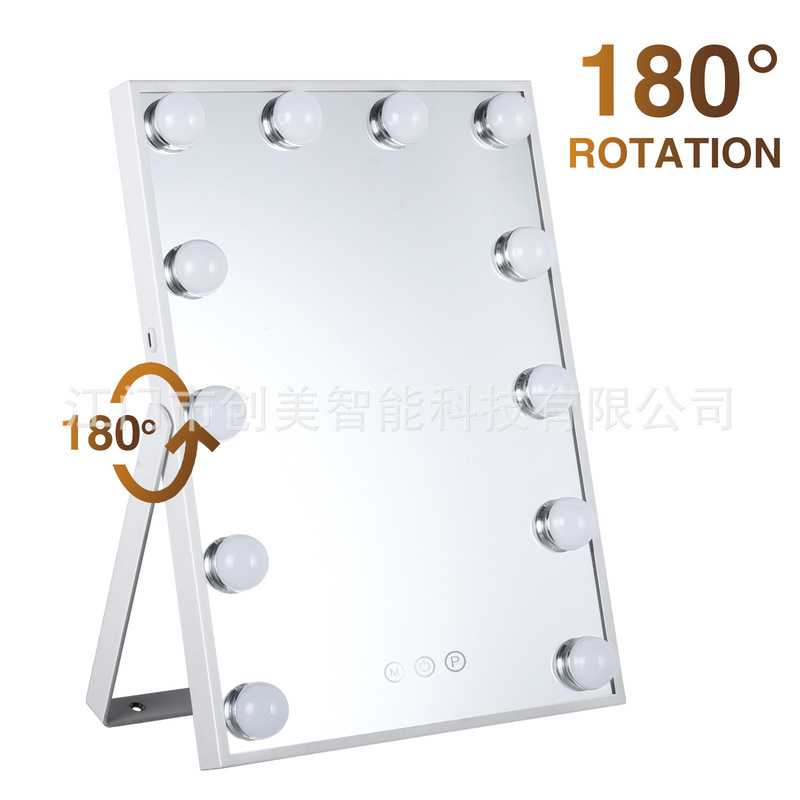 卸売化粧鏡デスクトップ寮デスクトップ鉄回転可能な 12 ライト LED 発光電球ハリウッドメイクアップ|undefined