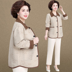 中年のお母さんの春の服のコート2025新型の中高年の春秋風の服の50歳の洋風のジャケットの上着の女性