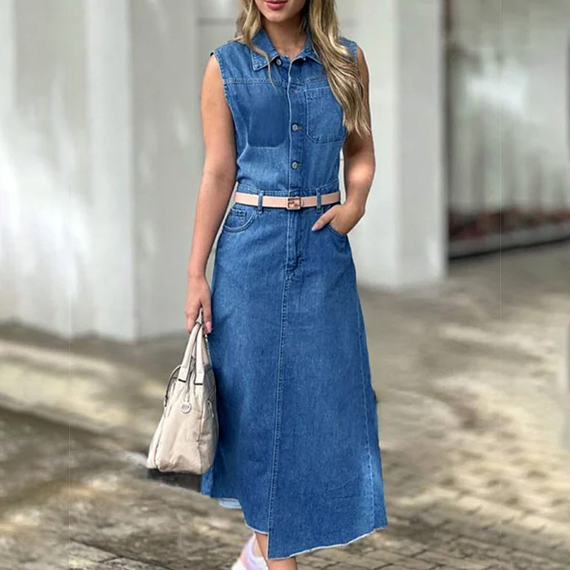 Mezclilla Vestido De Tela De Jeans Para Dama Mujeres Vestidos De