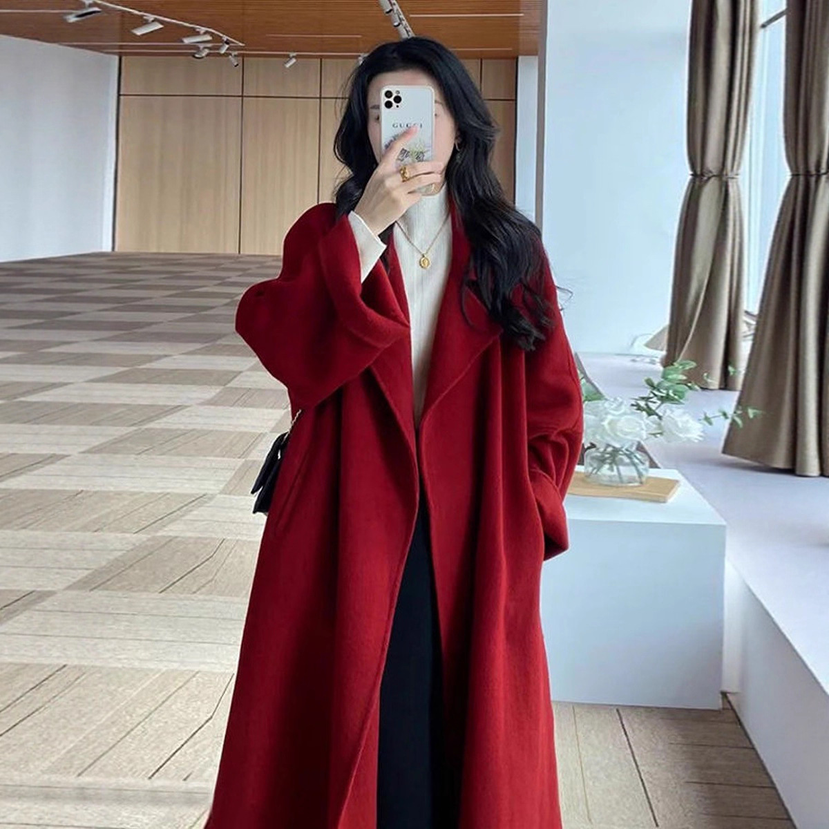 红色过年女装双面羊绒呢子大衣秋冬季2025新款小个子羊毛呢外套女
