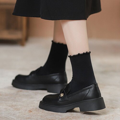 Women's Soft Sole Loafers 2024 Spring New Fashion Small Coin Single Shoes British Thick Sole One-Piece Leather Shoes