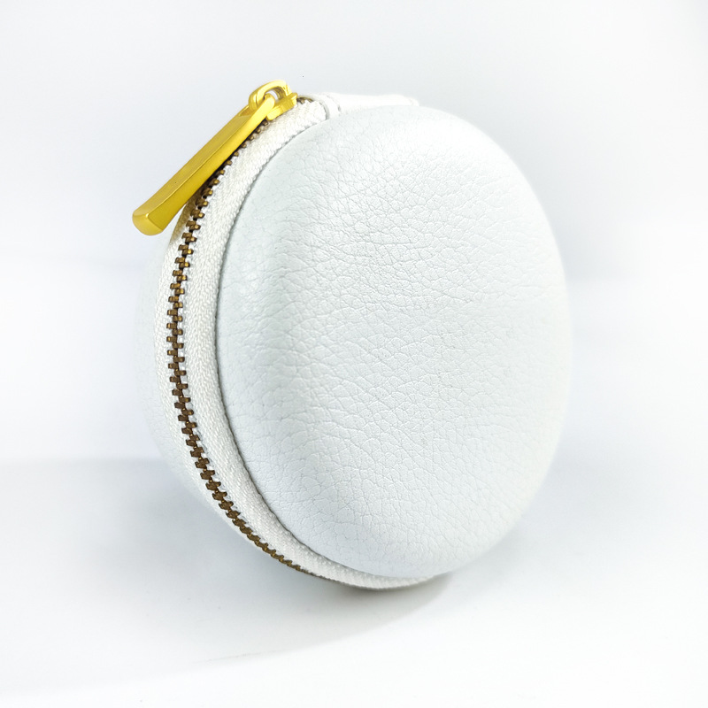 皮革耳机盒 圆形小耳机包 白色PU小包 拉链包 eva包 硬壳圆形包