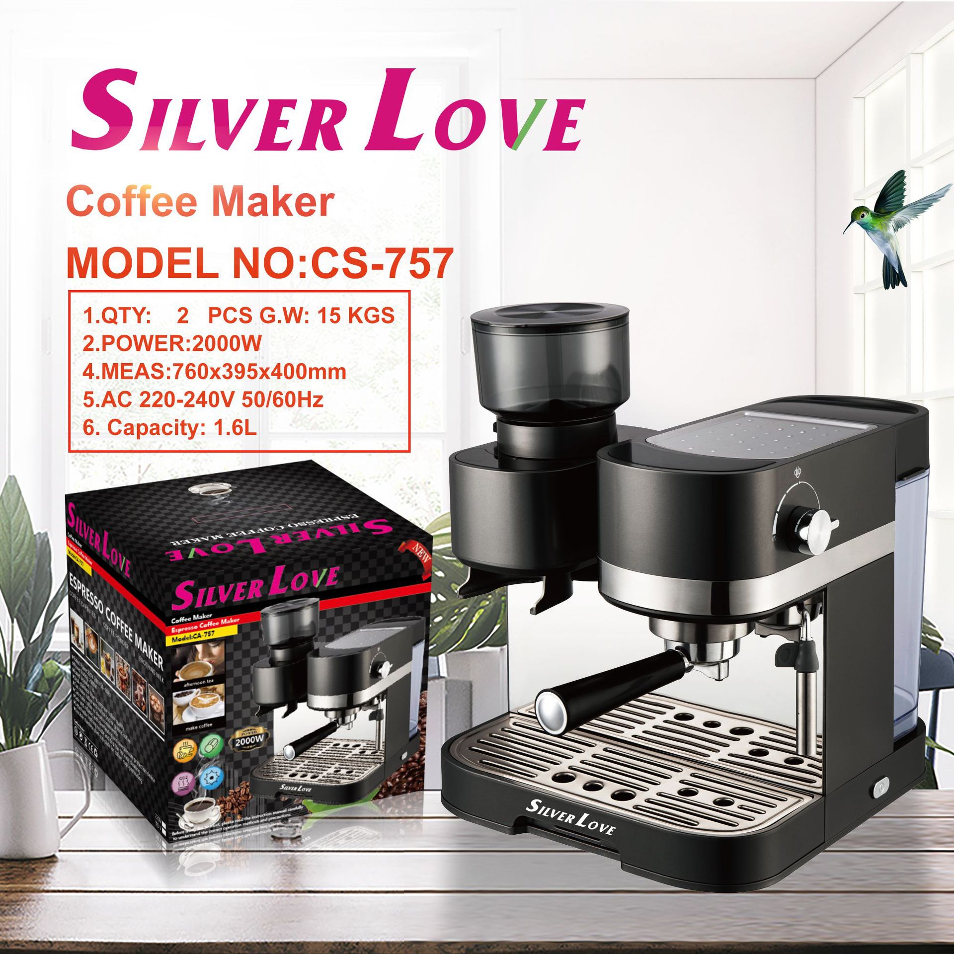Foreign Trade Export Household Coffee Machine Espresso Coffee Maker Italian Semi-Automatic 1.6L Coffee Machine