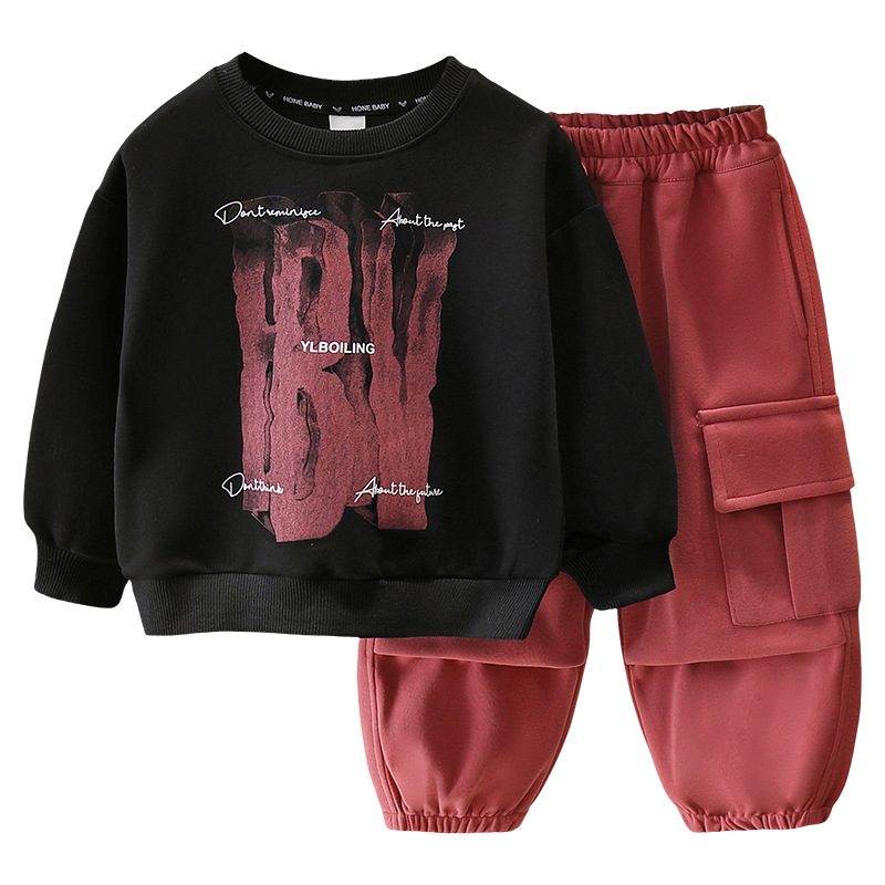 7839 Traje deportivo para niños Primavera y otoño 2025 Nuevo estilo hermoso suéter estampado para niños Primavera Red de dos piezas