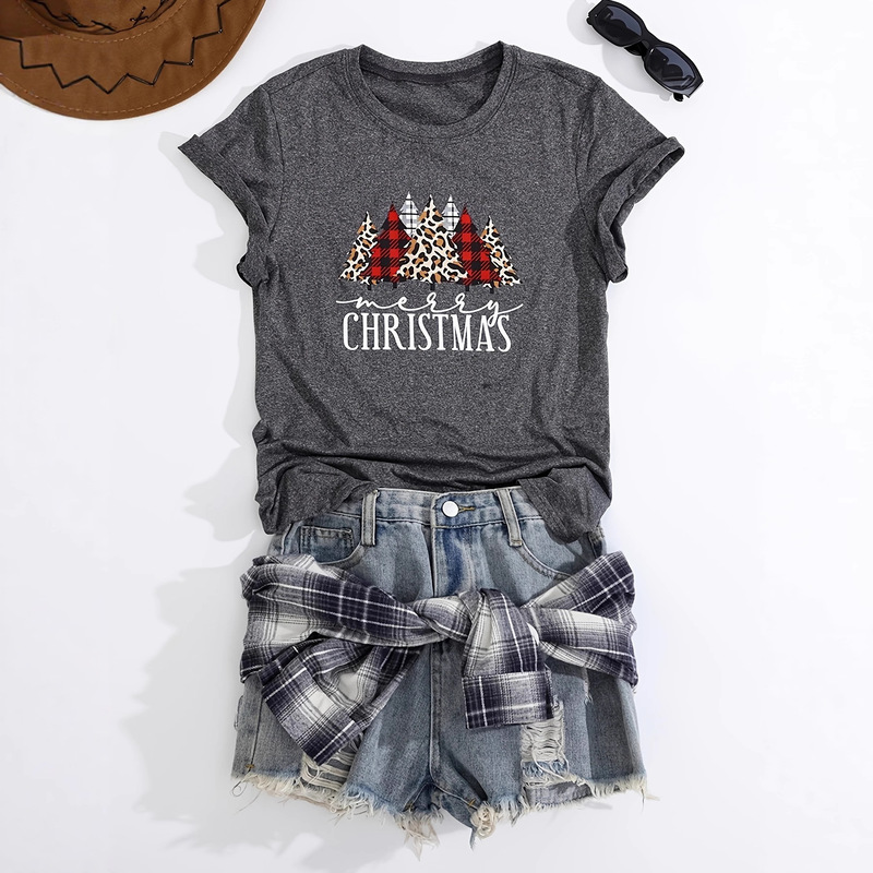 Women's Christmas Tree Print Short Sleeve T-Shirt
