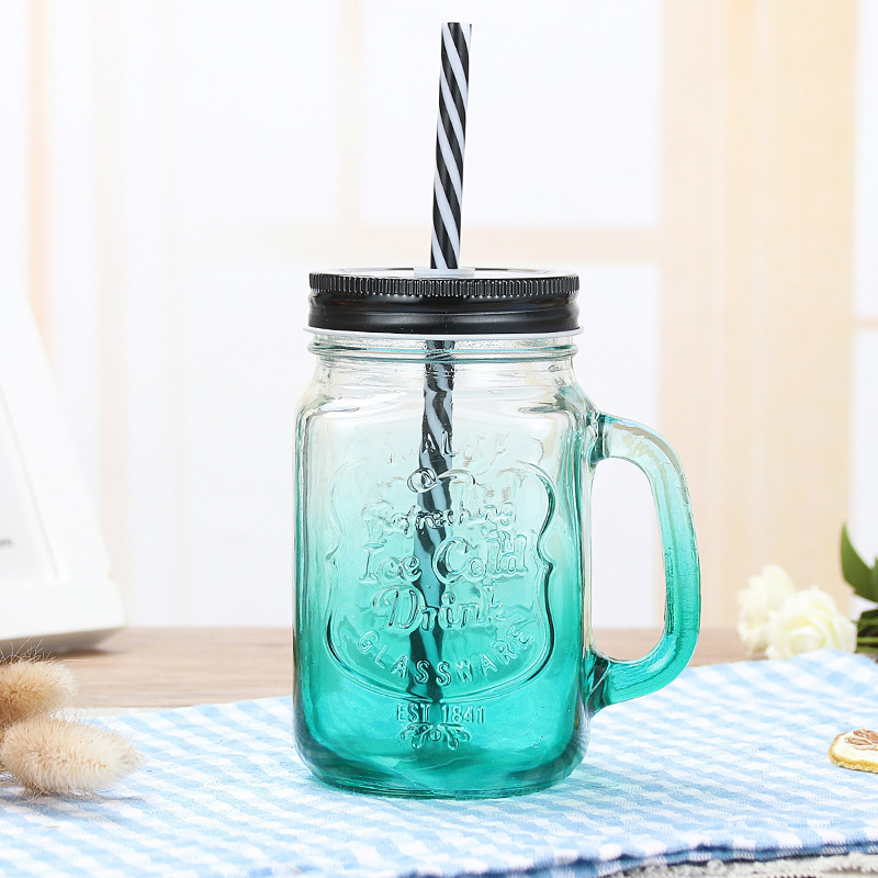 Vaso de vidrio de colores degradados, vaso con diseño de gallo, vaso para jugo, vaso para agua de exportación, vaso transparente con asa para exportación transfronteriza a Amazon, vaso tipo Mason