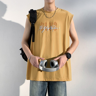 Plus Size Vest Men's Summer Thin Ice Silk Sports Casual Round Neck T-Shirt Plus Size Plus Fat Plus Size Fat Men's Short-Sleeved Men