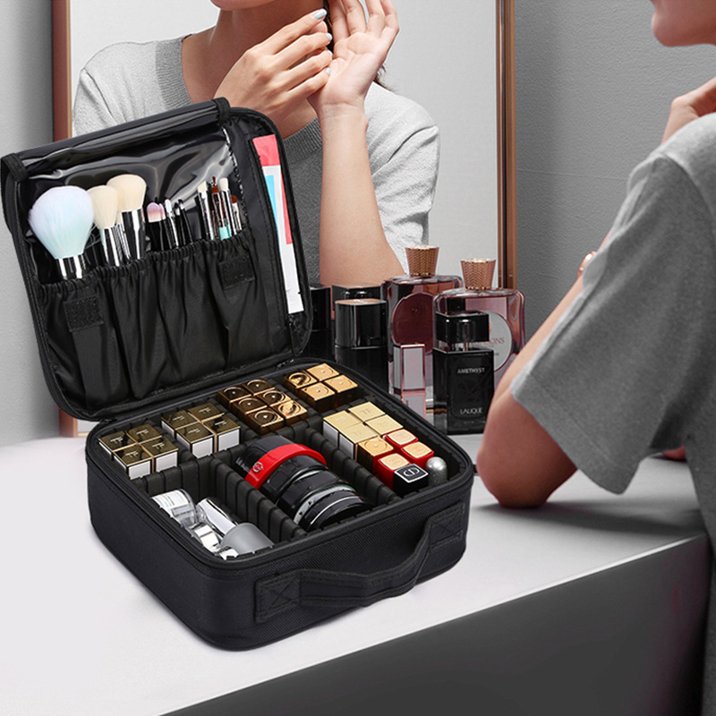 Bolsa de cosméticos conveniente de doble capa de gran capacidad, caja de cosméticos portátil de maquillaje profesional, bolsa de almacenamiento de cosméticos grande simple