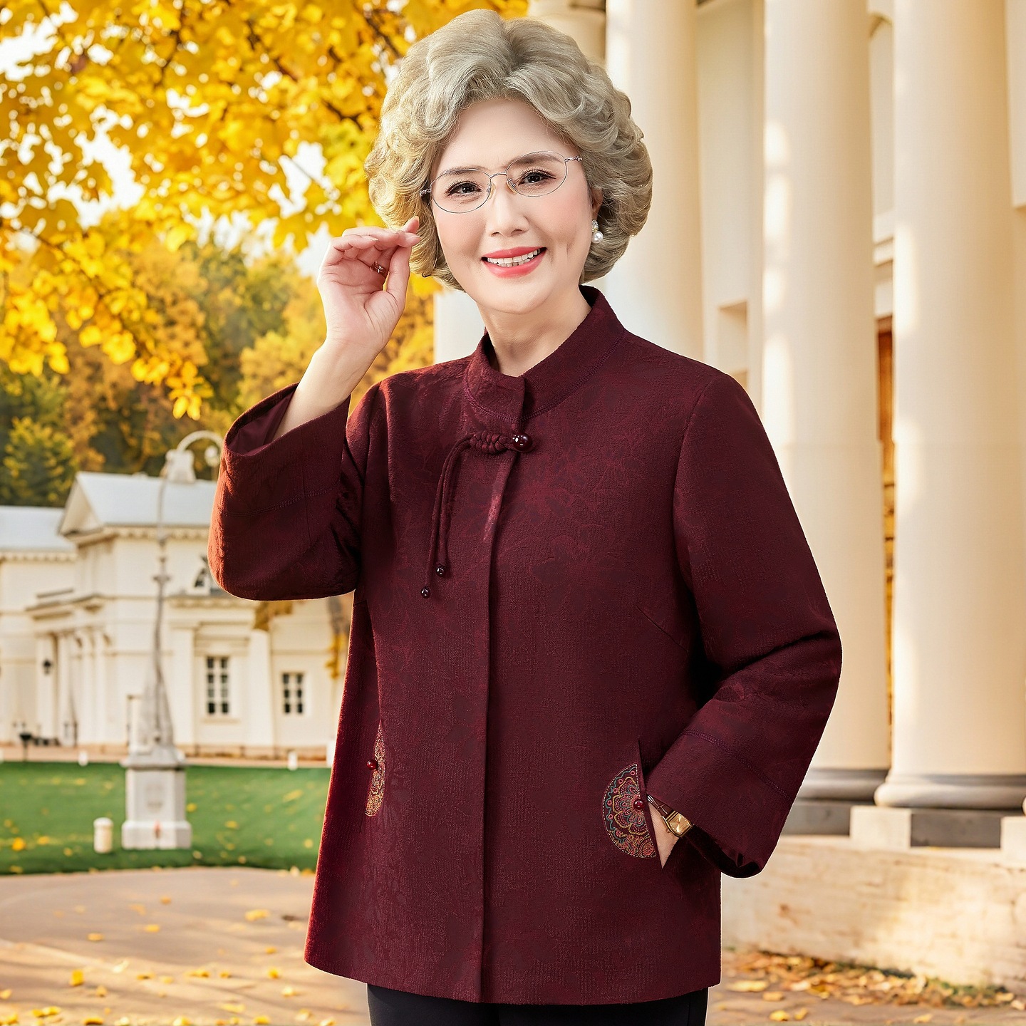 Middle-aged and elderly women's autumn clothing, high-end new Chinese-style woolen tops for mothers, grandma's spring and autumn wedding banquet attire, traditional Chinese clothing for the elderly