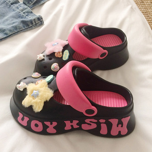 Croc Shoes Women's Summer Outer Wear Thick-Soled Heightening 2025 New Fashion Seaside Beach Toe Non-Slip Sandals