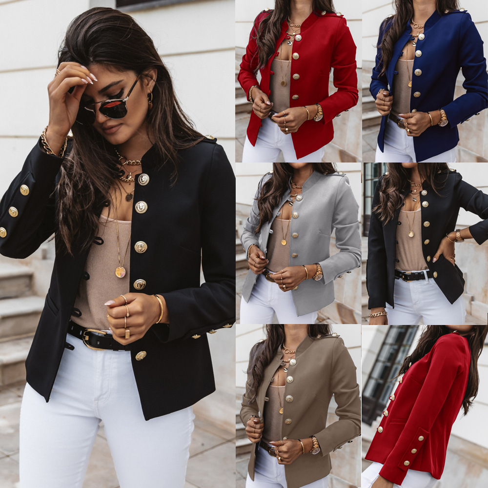 2026 Cross-Border Eaby European and American Style Long-Sleeved Slim-Fit Buttoned Blazer Short Jacket