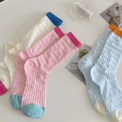 Women's Summer Thin Mesh Hollow Breathable Patchwork White Mid-Calf Socks Pile-Up Socks Korean Style Instagram College Style