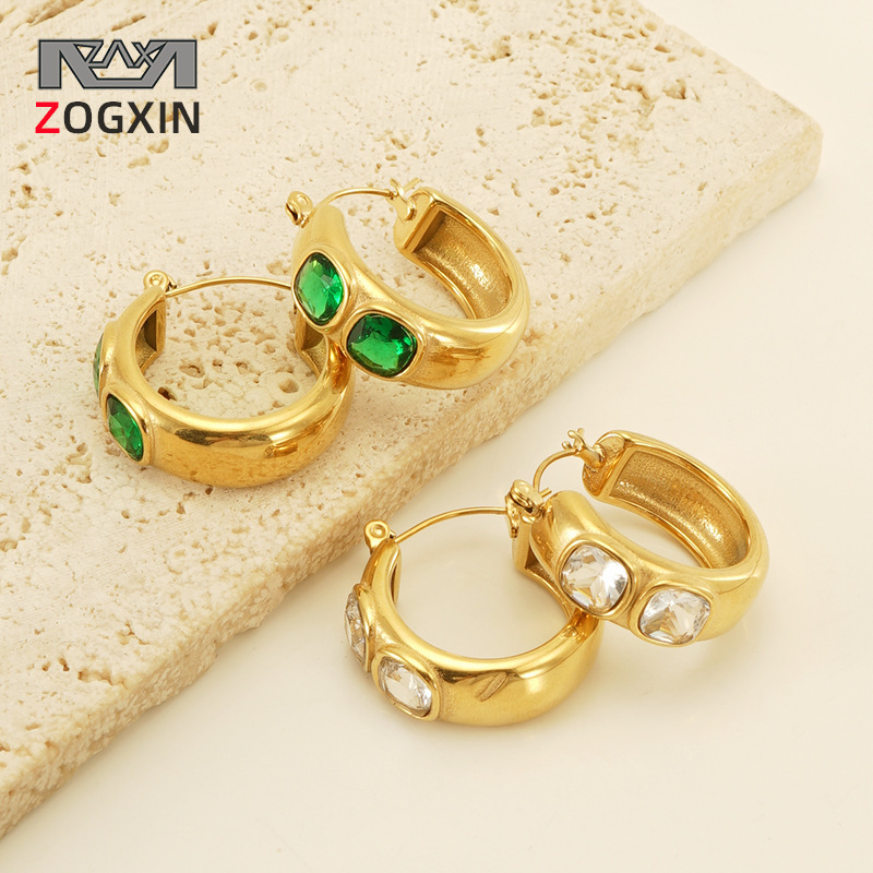 2023 transfronterizo nuevo 18K pendientes de acero inoxidable con incrustaciones de zirconio chapado en oro de 18K de alta calidad pendientes de temperamento de diseño