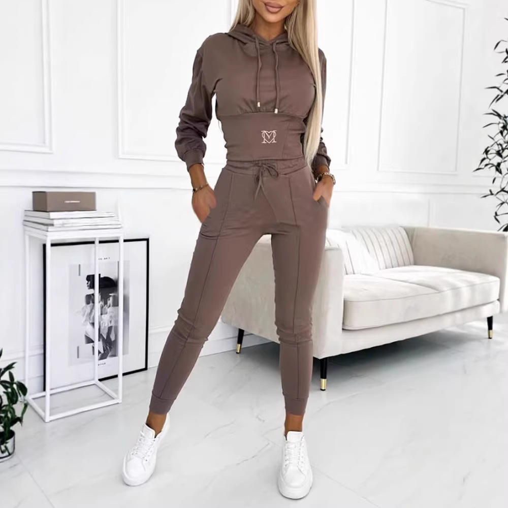 Women's Waist-Cinching Hoodie And Joggers Set | Casual Loungewear Tracksuit With Drawstring | Two-Piece Outfit For Yoga Gym And Street Style_ecoleips.com