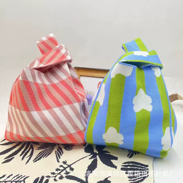Ins New Style Women's Knitted Handbag, Versatile Knitted Bag, Wrist Bag, Shoulder Bucket Bag, Tote Bag