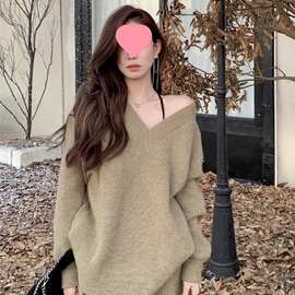 复古慵懒风领毛衣女秋冬季新款宽松慵懒垂感阔腿裤显瘦针织套装