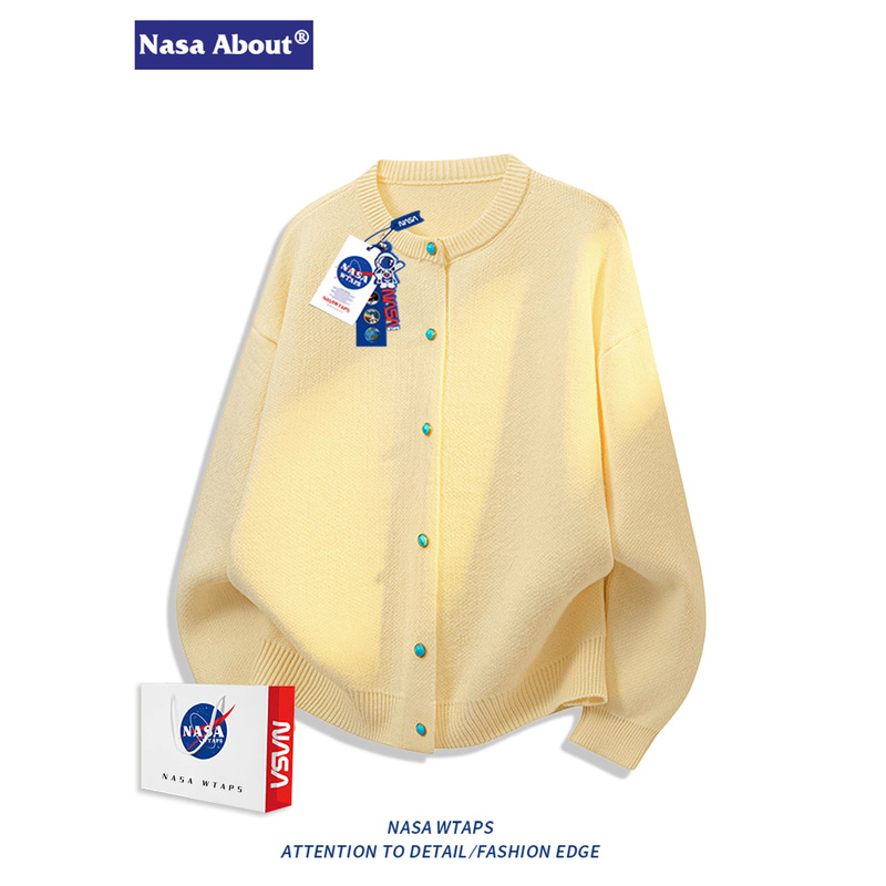 Nasa about Turquoise Button Cardigan Sweater for Men and Women in Autumn and Winter Loose Lazy Style High-End Knitted Jacket