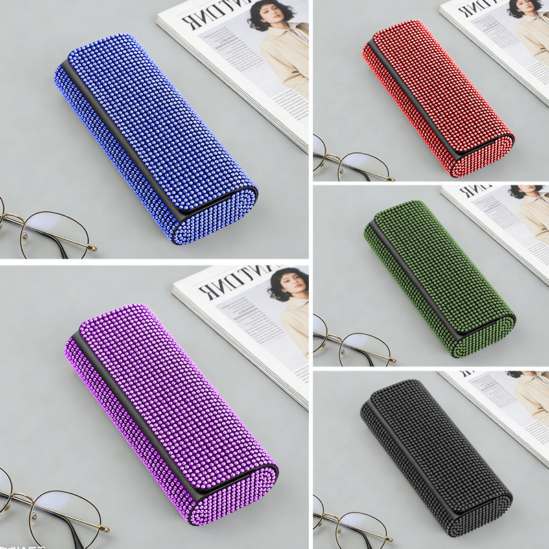 New Style Diamond-Encrusted Double Oval Glasses Case with a High-End Feel, Portable Anti-Pressure Sunglasses Case, Myopia Glasses Storage Box Wholesale
