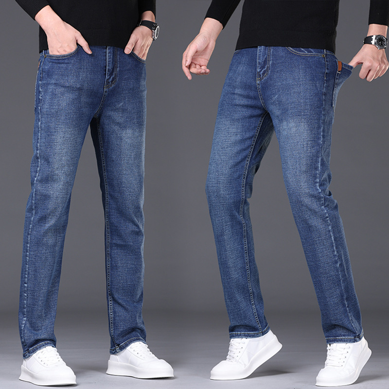 2023 Spring and Autumn new men's jeans Korean youth slim stretch Blue small straight Foreign Trade men Denim