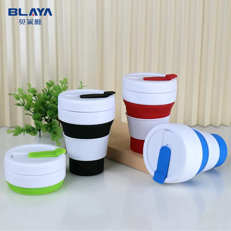 硅胶折叠水杯12盎司礼品水瓶伸缩洗漱杯马克户外运动便携咖啡杯子