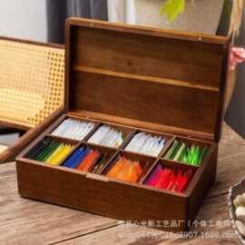 木质抽屉式茶叶茶包收纳盒实木储物盒办公茶水间咖啡包茶具摆放盒
