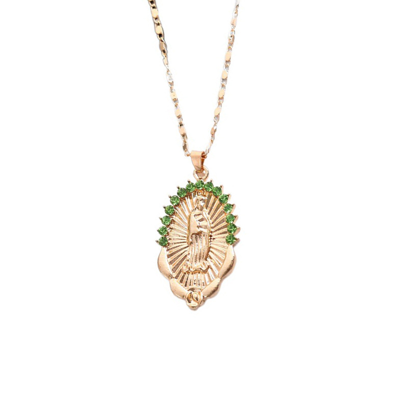 Retro Ethnic Style Virgin Mary Heart Shape Alloy Copper Rhinestones Pendant Necklace In Bulk display picture 4