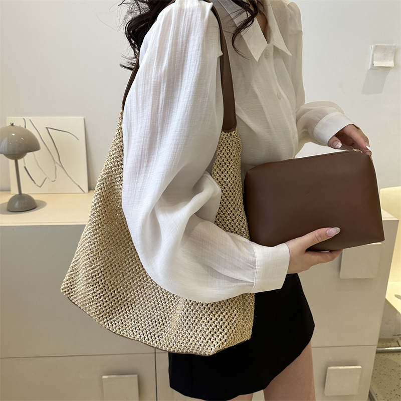 Summer Popular Women's Handheld Woven Bag Fashion Western Style Shoulder Bag Seaside Travel Beach Straw Woven Bag Summer Popular Women's Handheld Woven Bag Fashion Western Style Shoulder Bag Seaside Travel Beach Straw Woven Bag