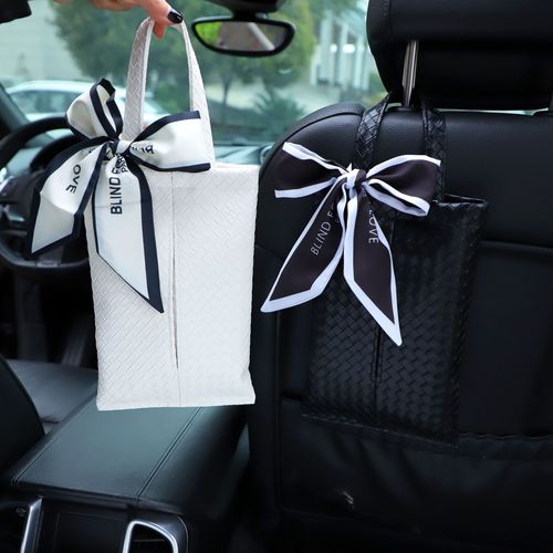 New car tissue box with bow hanging woven leather seat back tissue box fashion goddess style car accessories