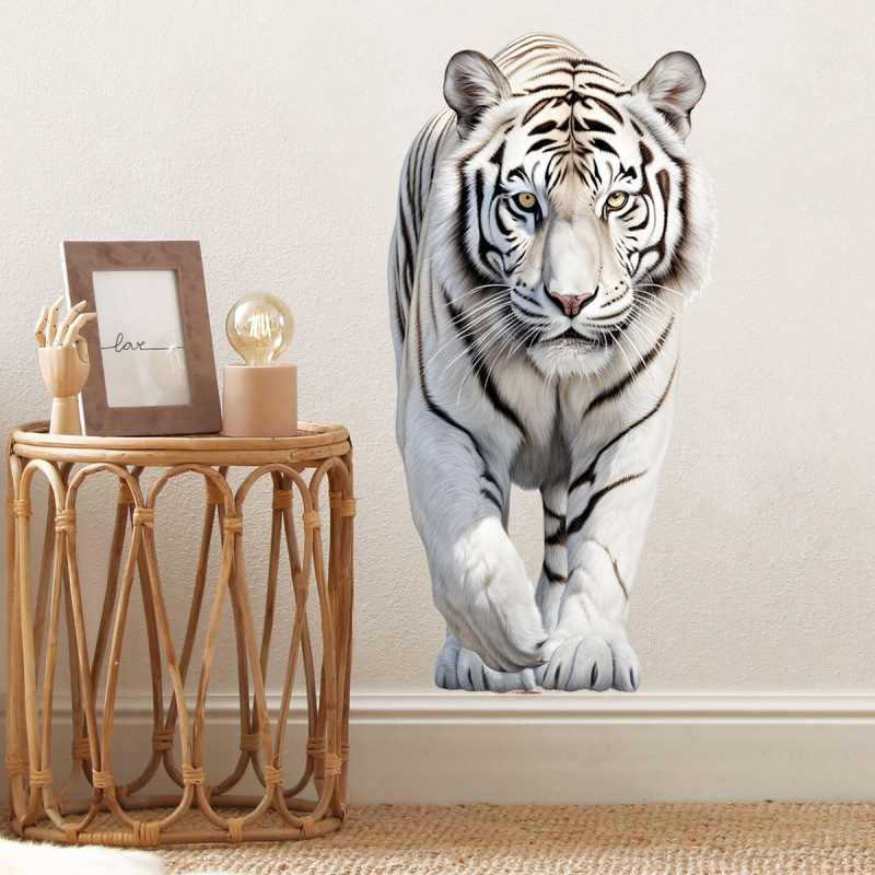 Mighty White Tiger Wall Decoration Sticker for Glass Doors and Windows 30*60cm Decorative Stickers for Rental House Renovation Supplies