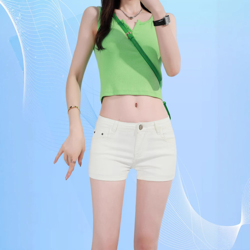 Low-Waist Shorts for Women Summer 2025 New Sexy Navel-Baring Elastic Tall and Slim Versatile Denim Shorts Slim Pants